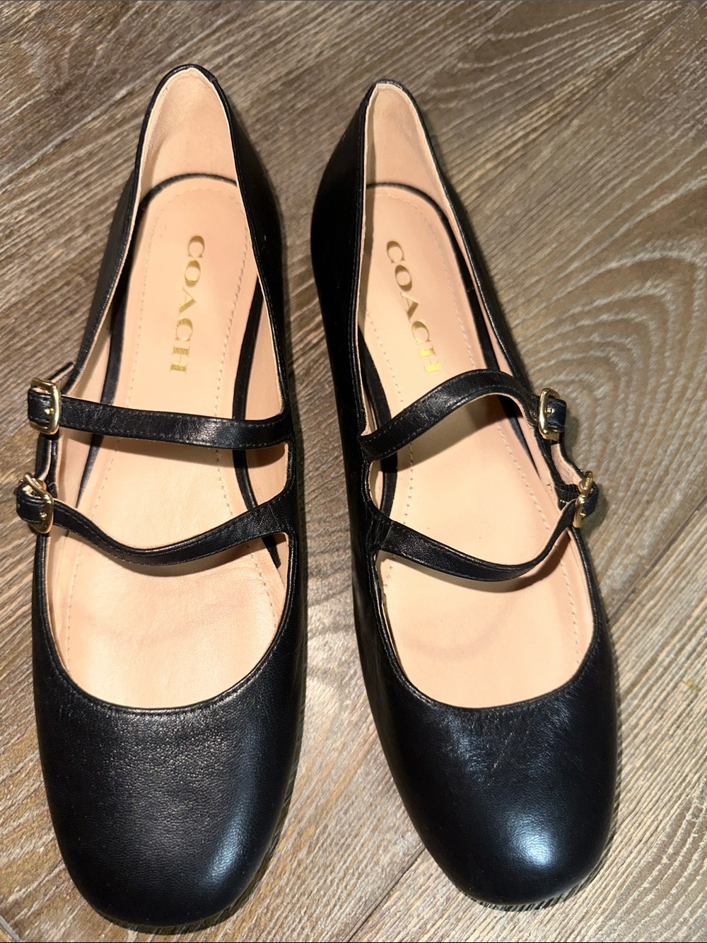 Coach Whitley Black Leather Double Strap Mary Jane Ballet Flats Size 8